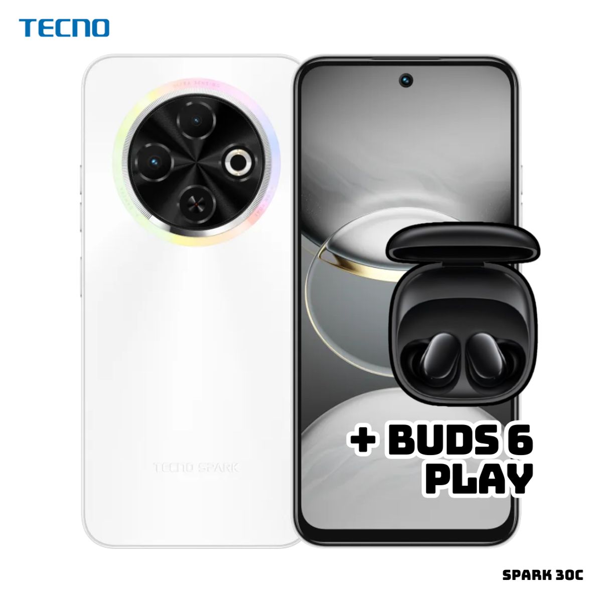 TECNO MOBILE - CELULAR TECNO SPARK 30C 4GB RAM 256 ROM - ORBIT WHITE + BUDS 6 PLAY