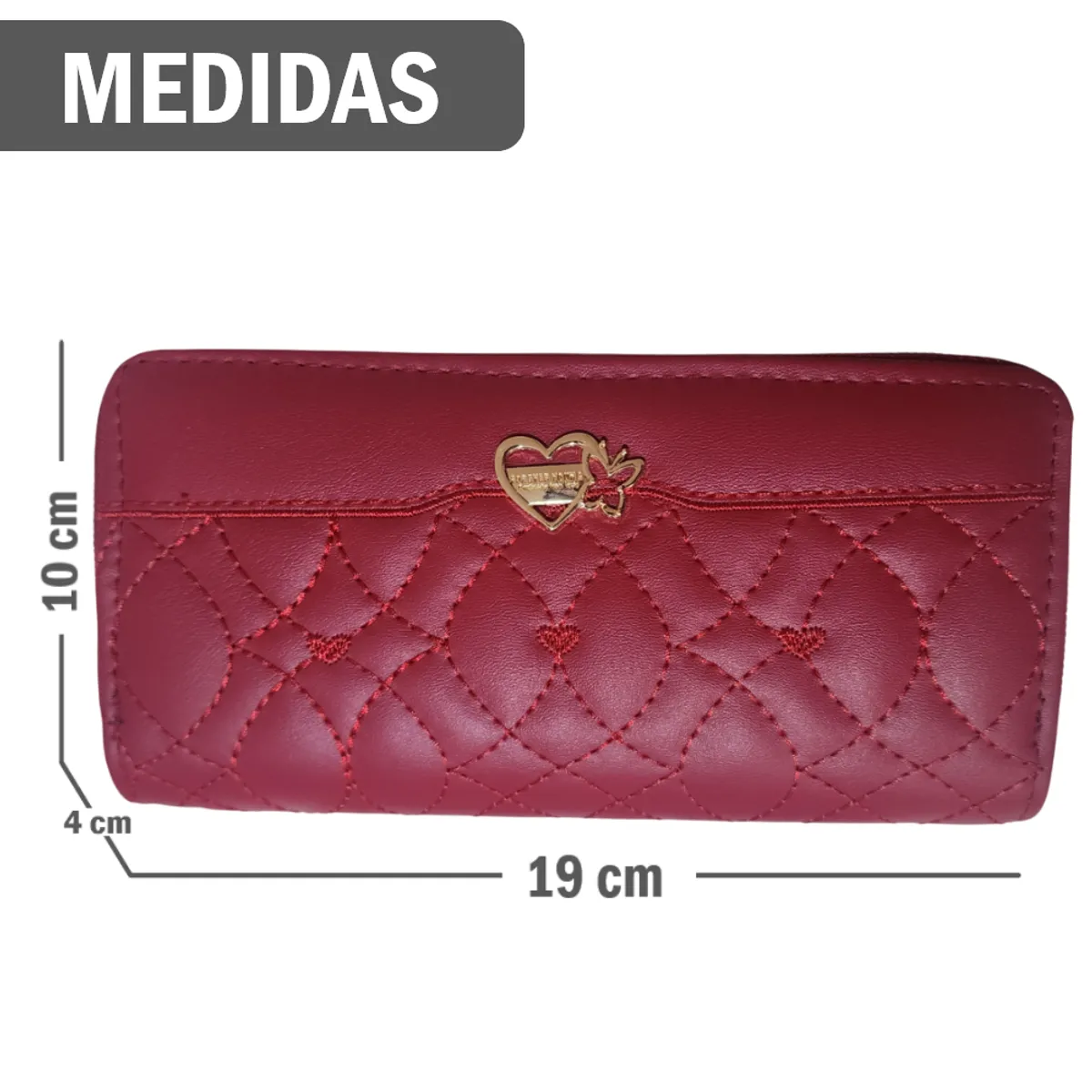 GENERICO - Billetera Cartera de cuero sintético con doble cierre - 19x10 cm