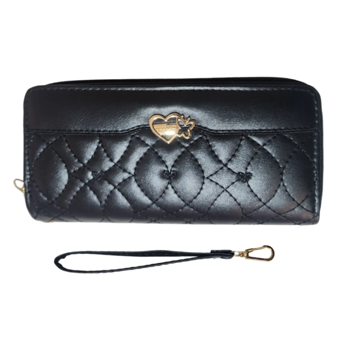 GENERICO - Billetera Cartera de cuero sintético con doble cierre - 19x10 cm