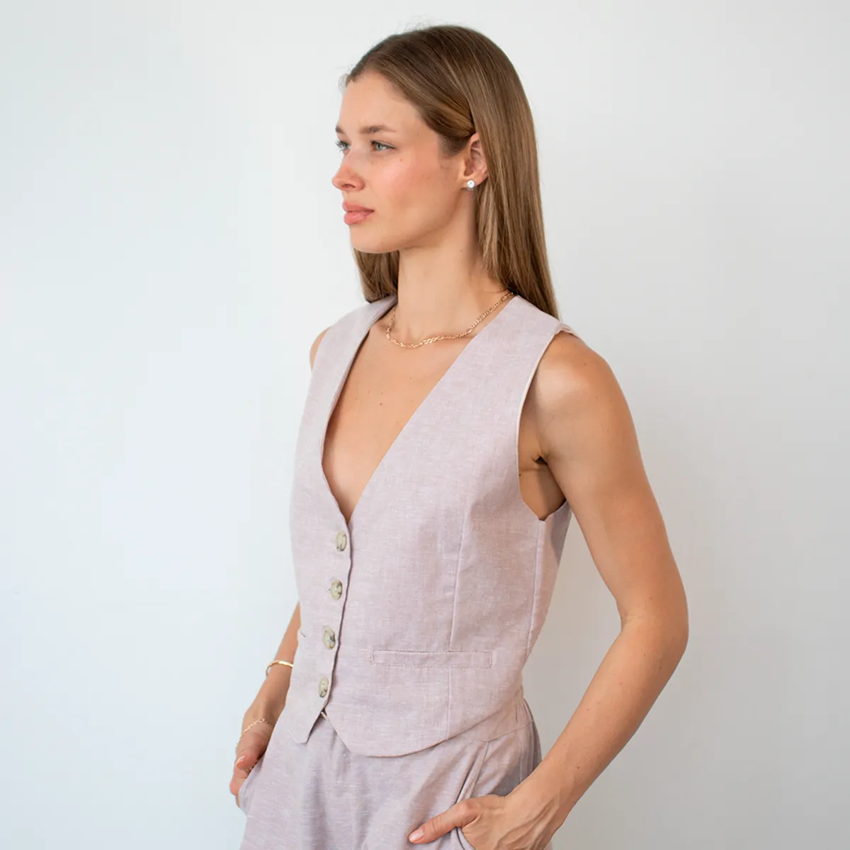 EVANIC - CHALECO SASTRE LINO CAFE