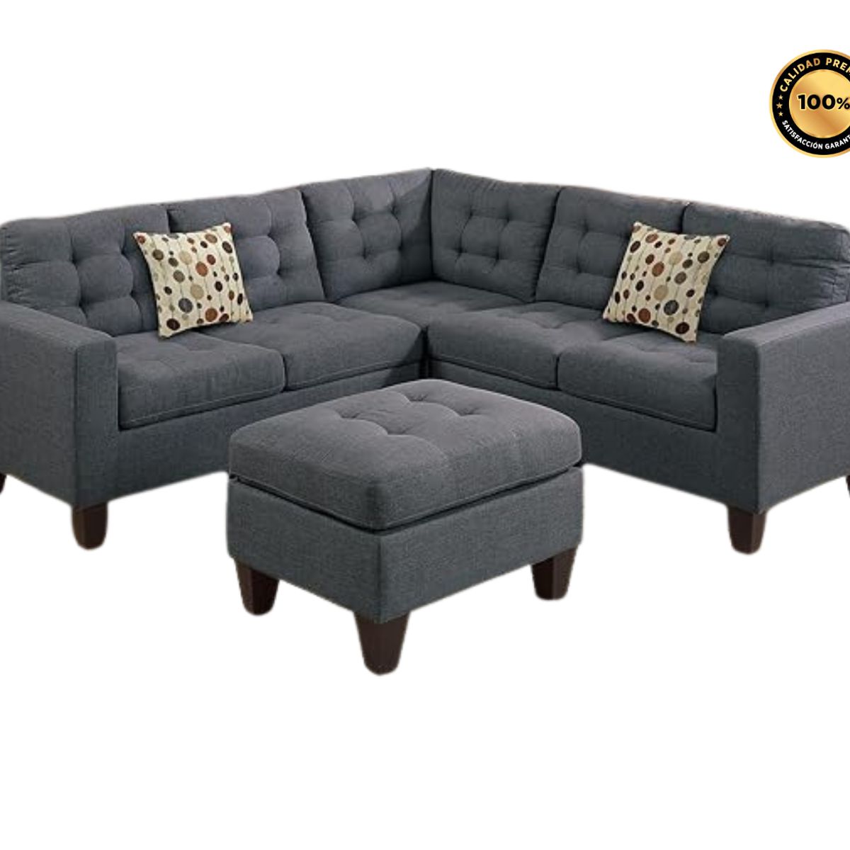 GENERICO - Sofá Queen Seccional 3 piezas 1 puff - Color Plomo