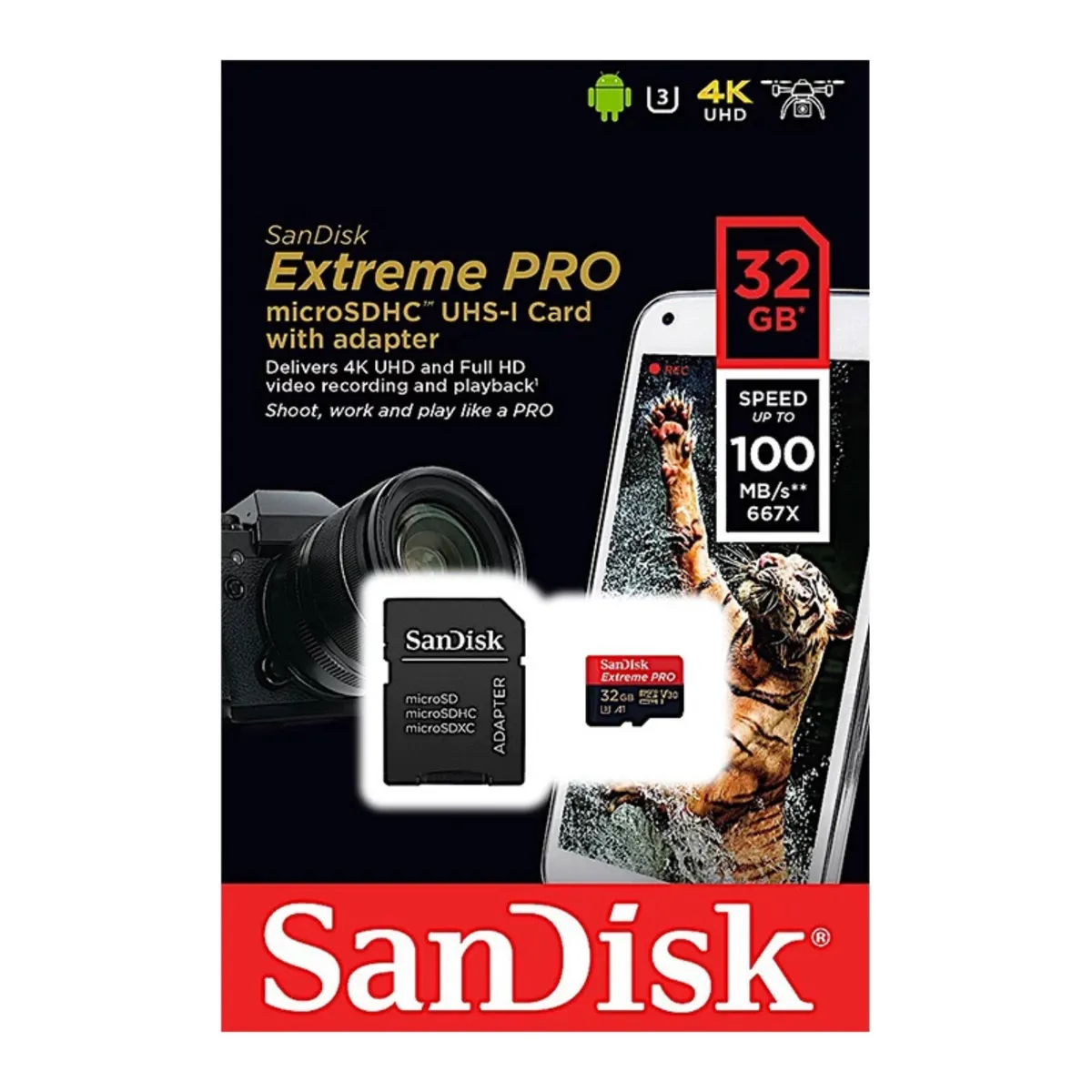 SANDISK - Memoria Sandisk Extreme Pro MicroSDHC 32GB 100MBs con adaptador SD