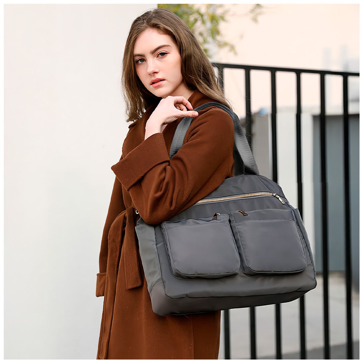 KELLER - Bolso Cartera Impermeable con Múltiples Bolsillos Plomo RA1