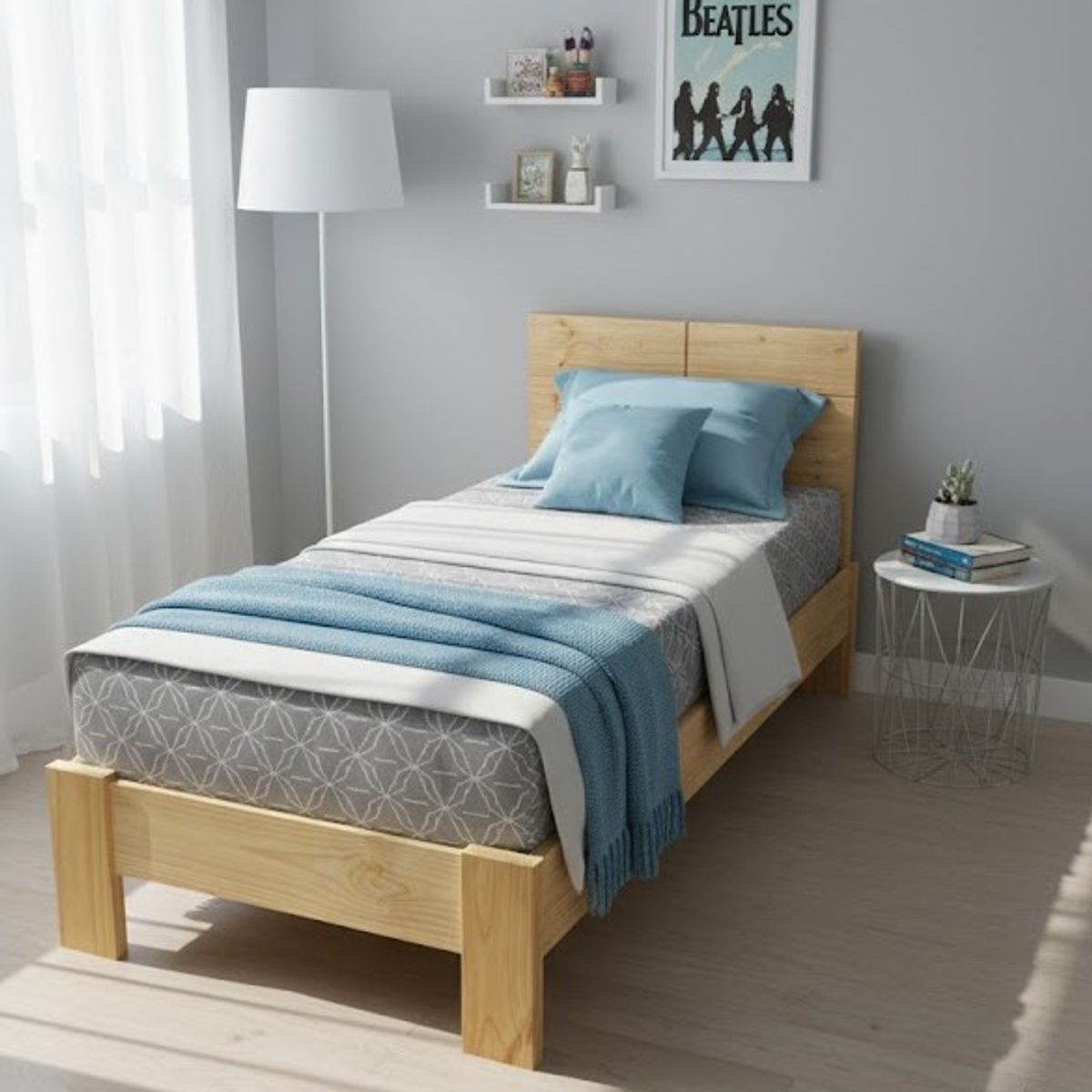 GENERICO - CAMA CON PIECERA PINO DE 1 .5PLZ COLOR NATURAL