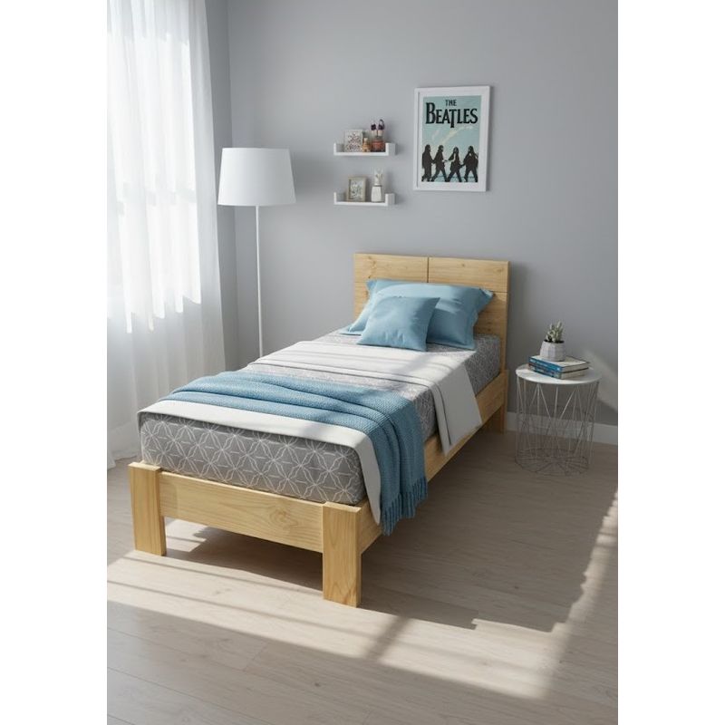 GENERICO - CAMA CON PIECERA PINO DE 1 .5PLZ COLOR NATURAL