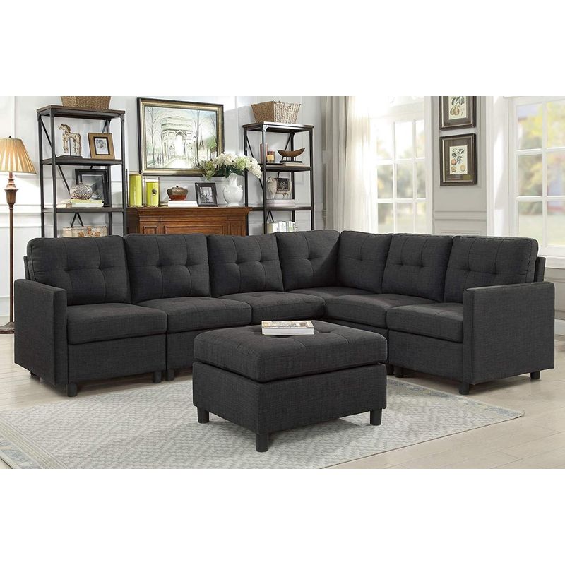 GENERICO - Sofa Janeiro Seccional 5 piezas 1 puff - Color Plomo Oscuro