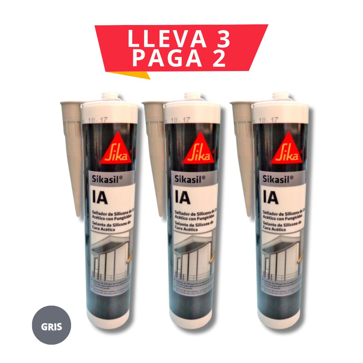 SIKA - 3x2 Siliconas Antihongos Sikasil IA Gris 280ml