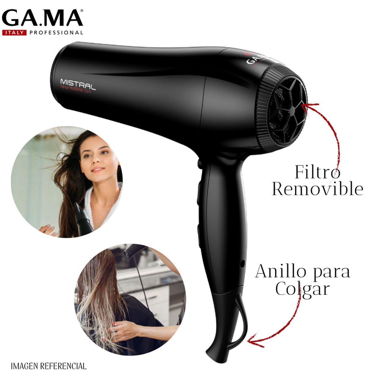 GAMA - Secadora de Cabello Gama Mistral Tourmaline Ion 2200 watts