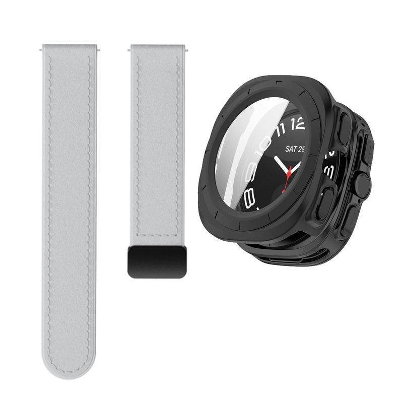 GENERICO - Bumper Negro + Correa De Cuero Para Samsung Watch 7 Ultra 47mm Gris