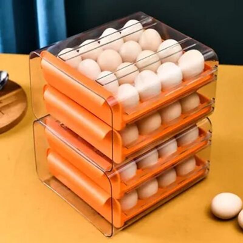 GENERICO - CAJA ORGANIZADORA Y DISPENSADORA PARA 32 HUEVOS - COLOR NARANJA