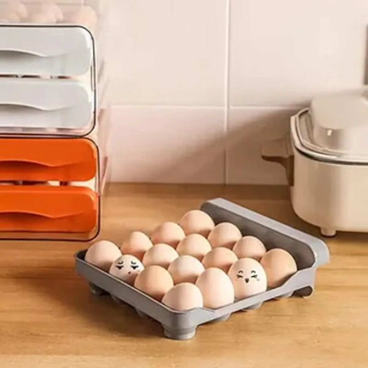 GENERICO - CAJA ORGANIZADORA Y DISPENSADORA PARA 32 HUEVOS - COLOR GRIS