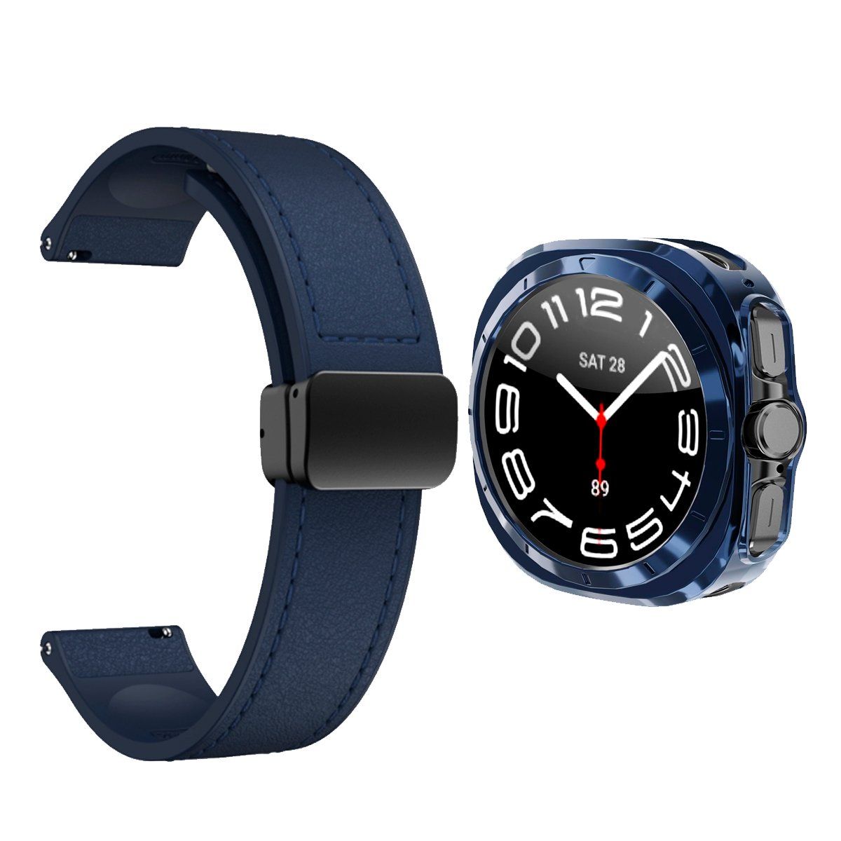 GENERICO - Bumper Azul + Correa De Cuero Para Samsung Watch 7 Ultra 47mm Azul