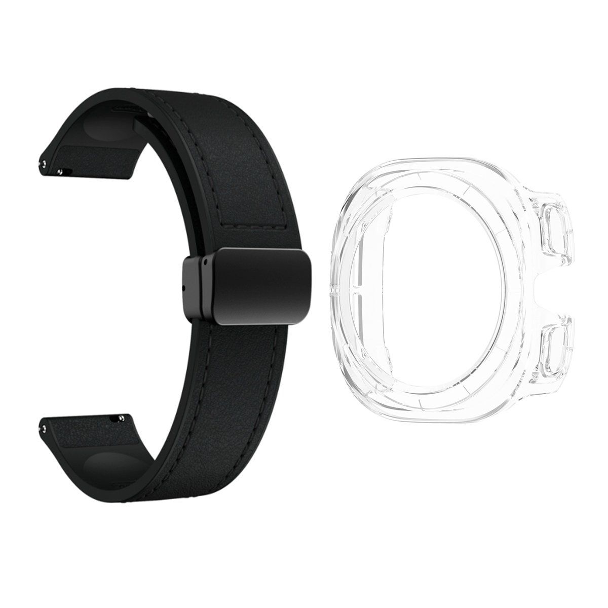 GENERICO - Bumper Clear + Correa De Cuero Para Samsung Watch 7 Ultra 47mm Negro