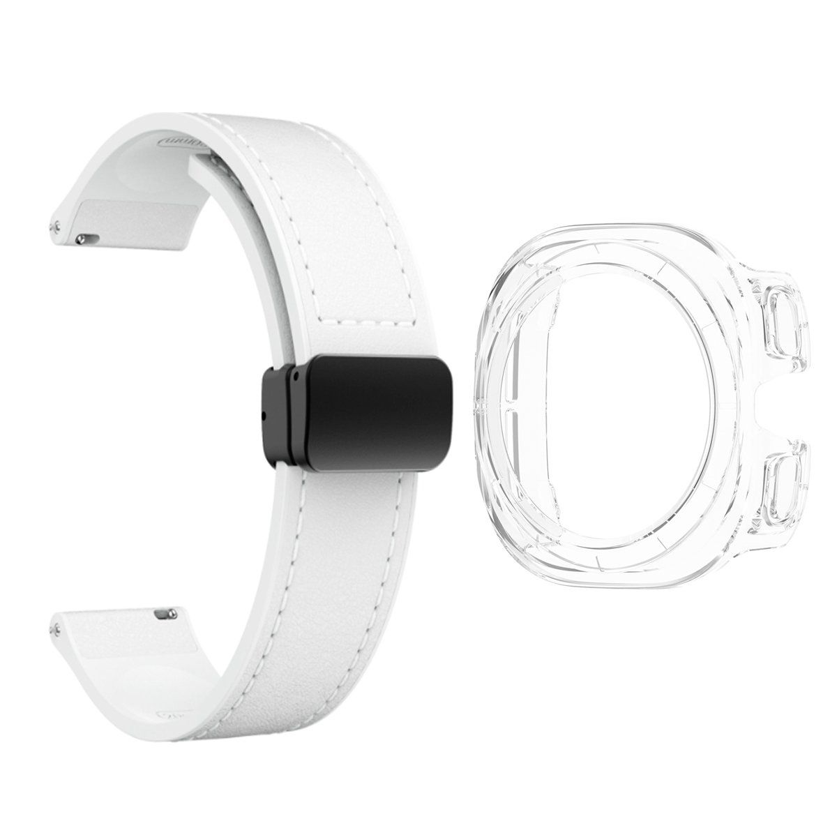 GENERICO - Bumper Clear + Correa De Cuero Para Samsung Watch 7 Ultra 47mm Blanco
