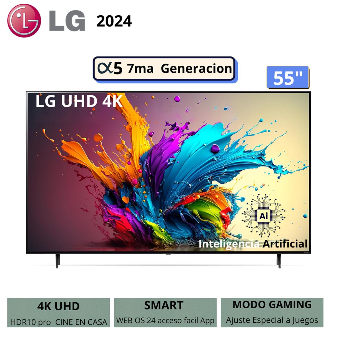 LG - Televisor LG 55 Pulg. LED Smart TV UHD 4K con ThinQ AI 55UT7300