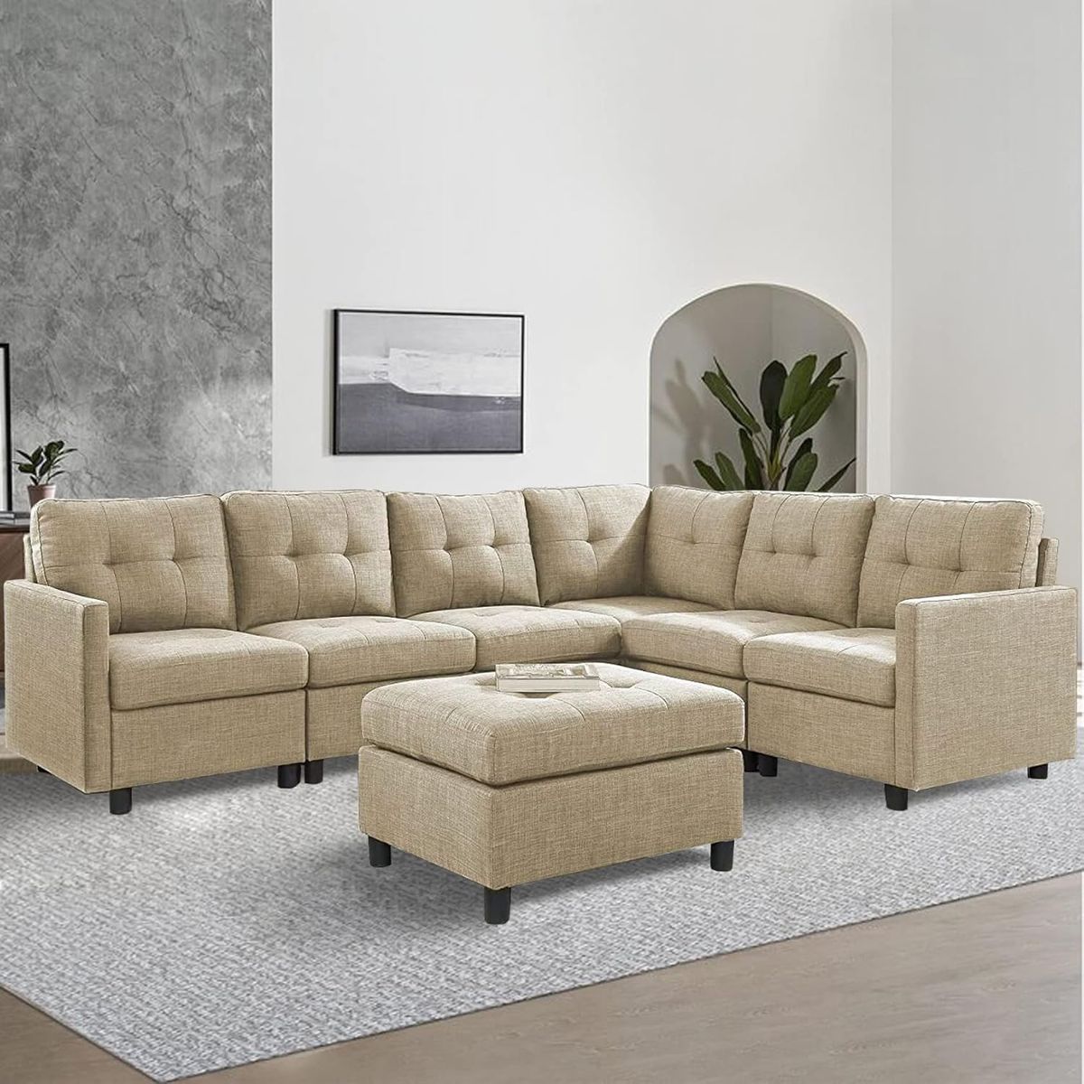 GENERICO - Sofa Janeiro Seccional 4 piezas 1 puff - Color Beige