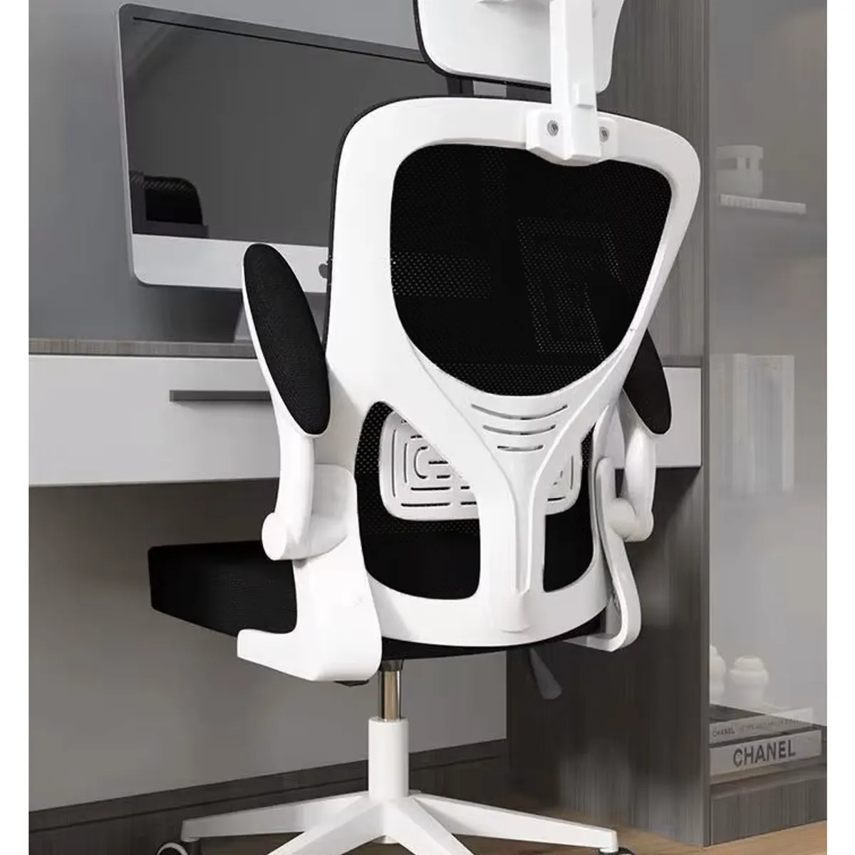 GENERICO - Silla EJECUTIVA con REPOSA CUELLO Y SOPORTE LUMBAR BLANCO Y NEGRO