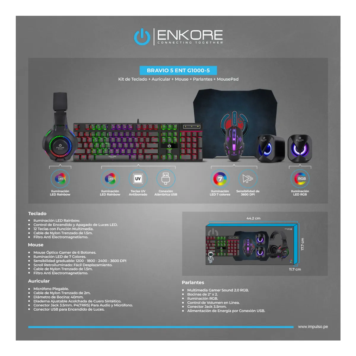 MICRONICS - KIT GAMER ENT G1000-5 TECLADO + MOUSE + AURICULAR + PARLANTE + PAD