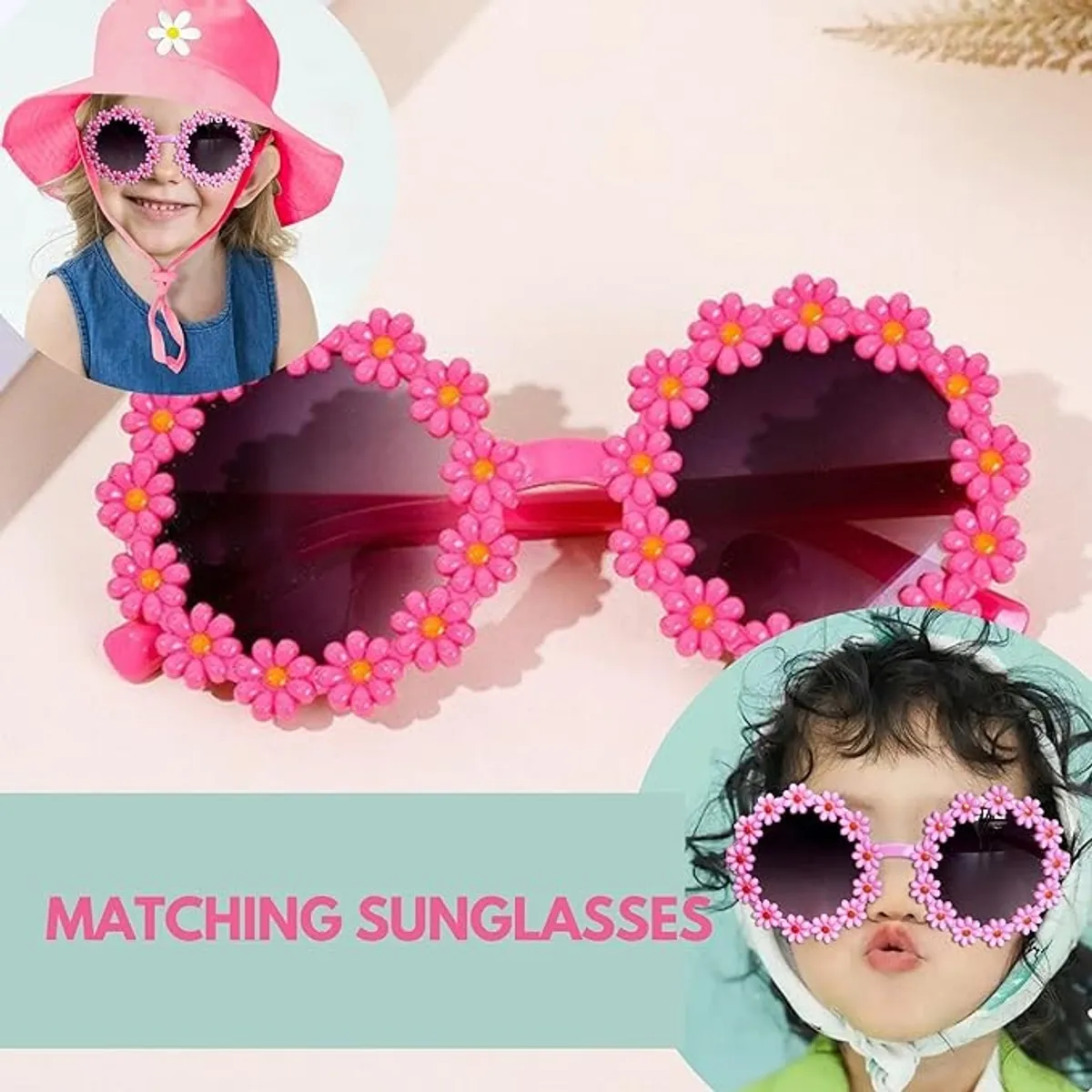 GENERICO - lentes  de sol para niñas margaritas fucsia