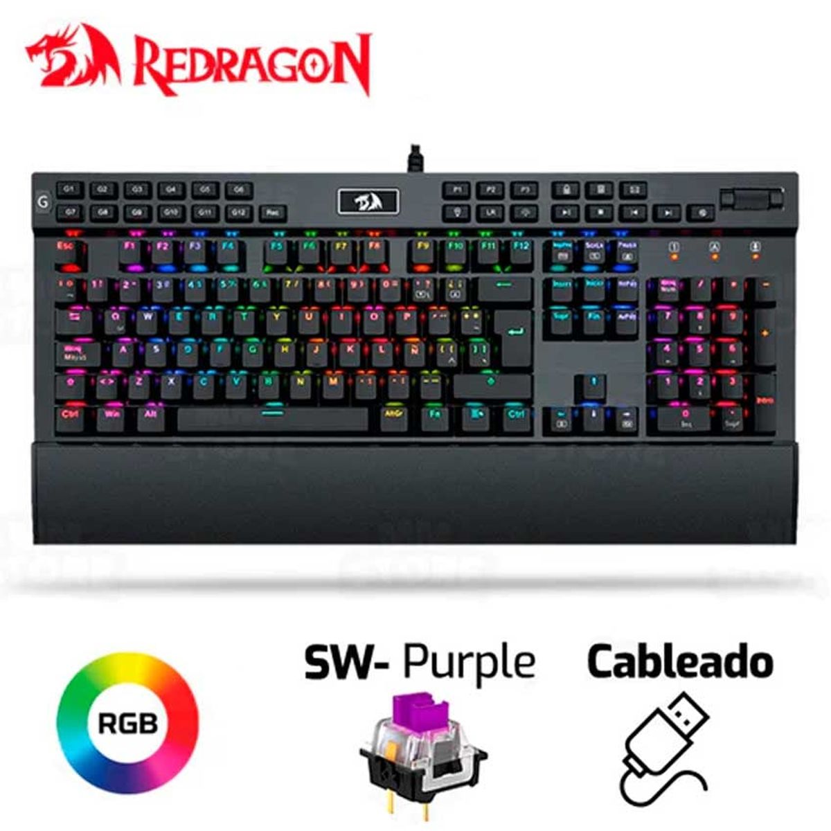 REDRAGON - Redragon Yama Teclado Mecánico RGB Interruptores  Morados Anti-Ghosting