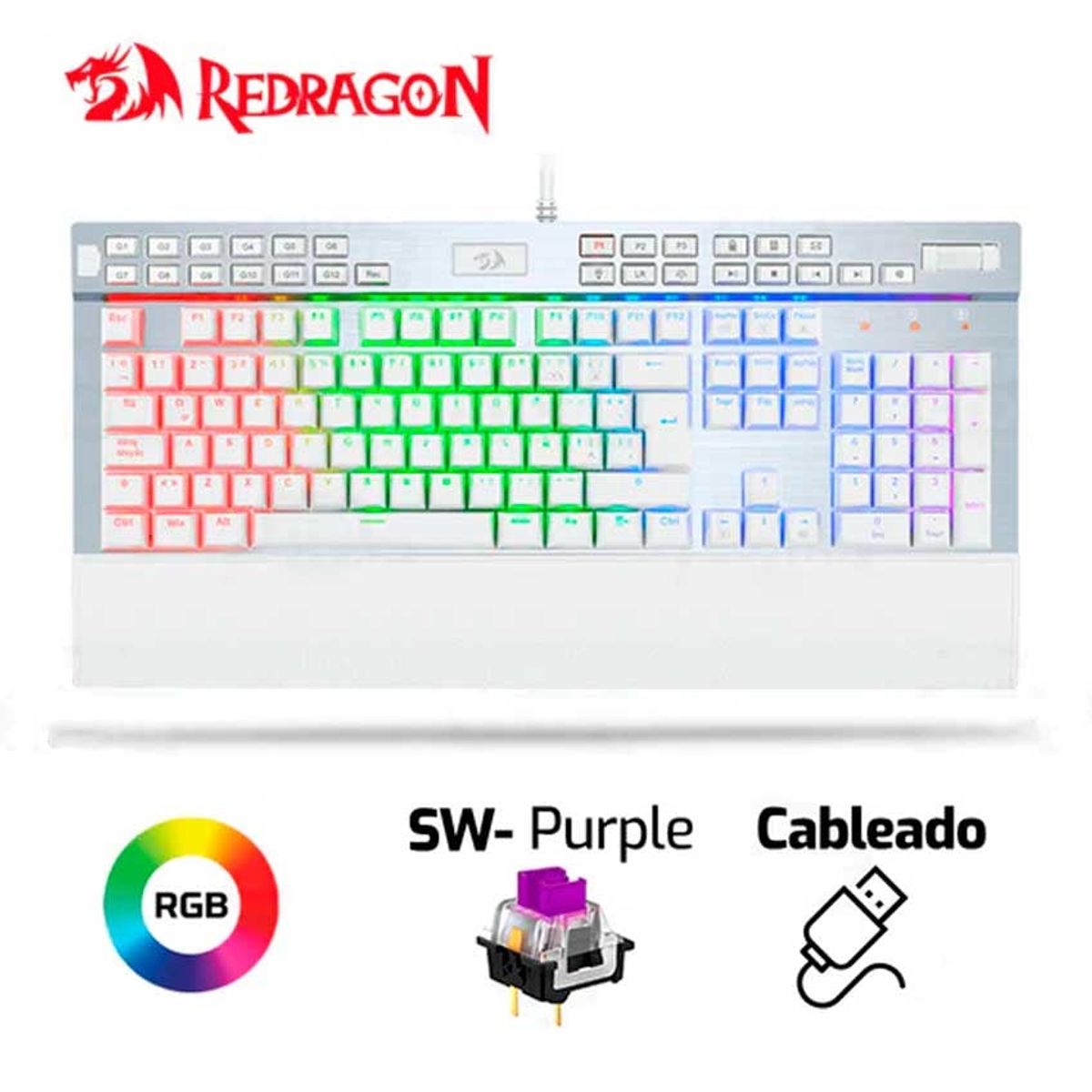 REDRAGON - Redragon Yama Teclado Mecánico con Retroiluminación RGB Blanco