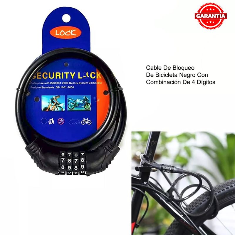 GENERICO - Cable Candado Bloqueo de Bicicleta Negro con Combinación