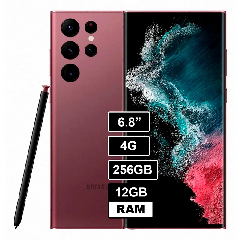 SAMSUNG - CELULAR SAMSUNG GALAXY S22 ULTRA 256GB 12GB RAM 108MP + 10MP + 12MP + 10MP GUINDA