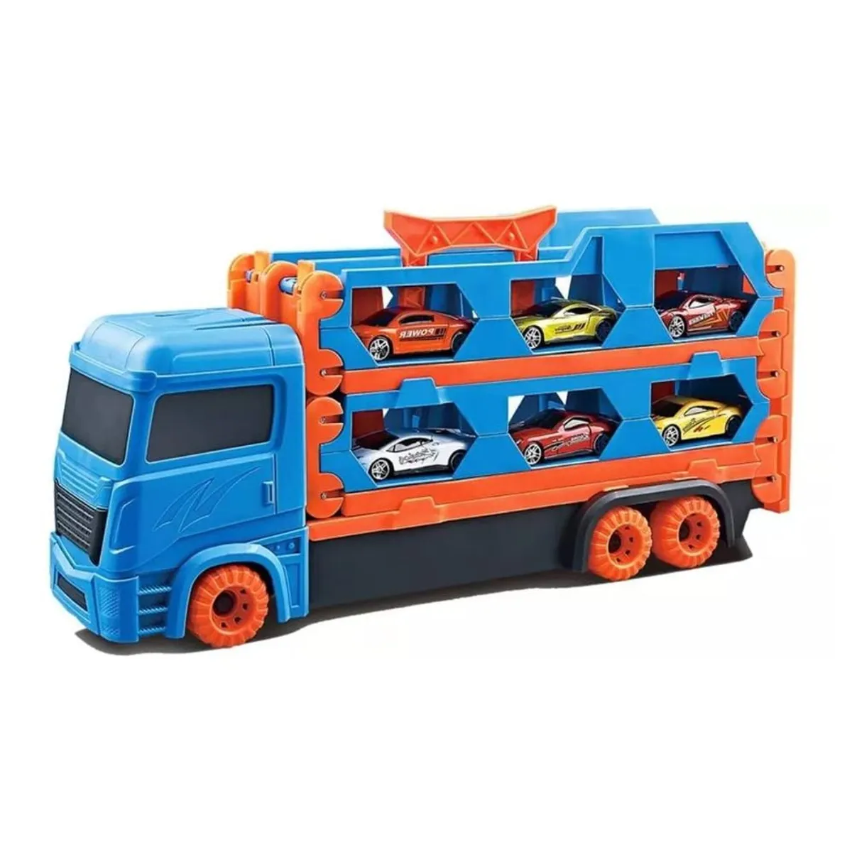 GENERICO - Camión Transporta Autos y Pista Despegable Con 2 Carritos