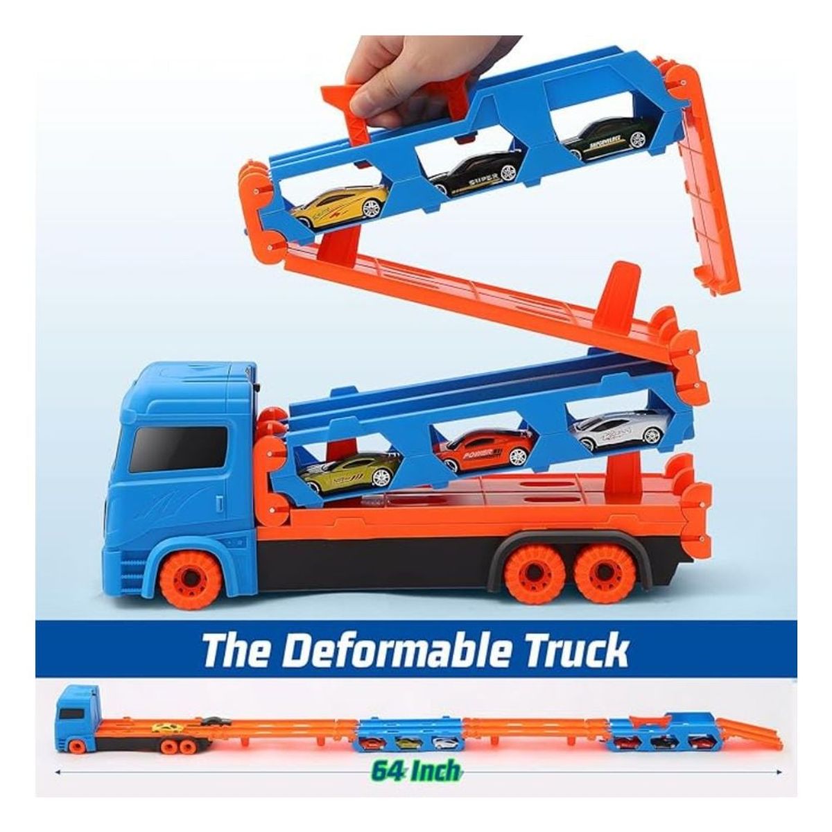 GENERICO - Camión Transporta Autos y Pista Despegable Con 2 Carritos