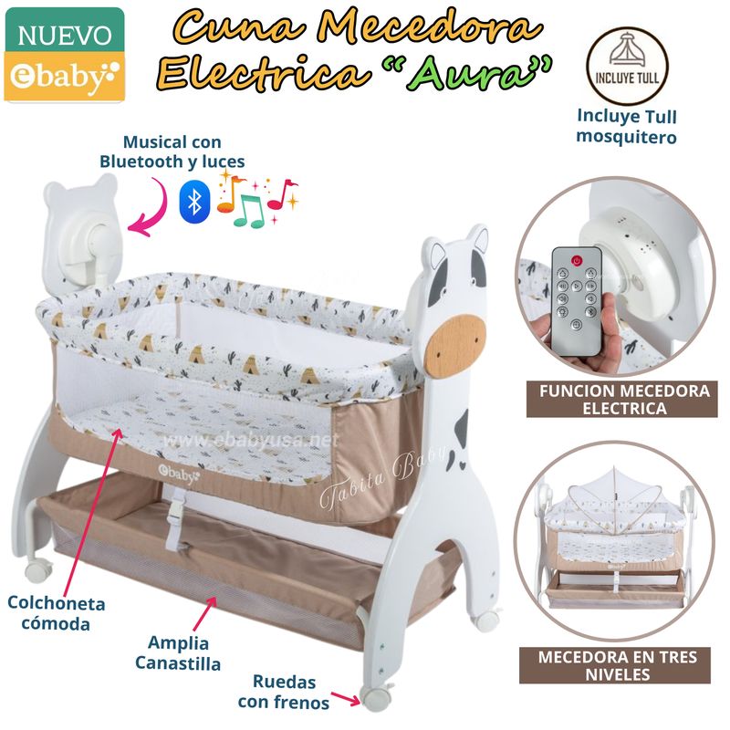 EBABY - Cuna Mecedora Eléctrica Aura Beige