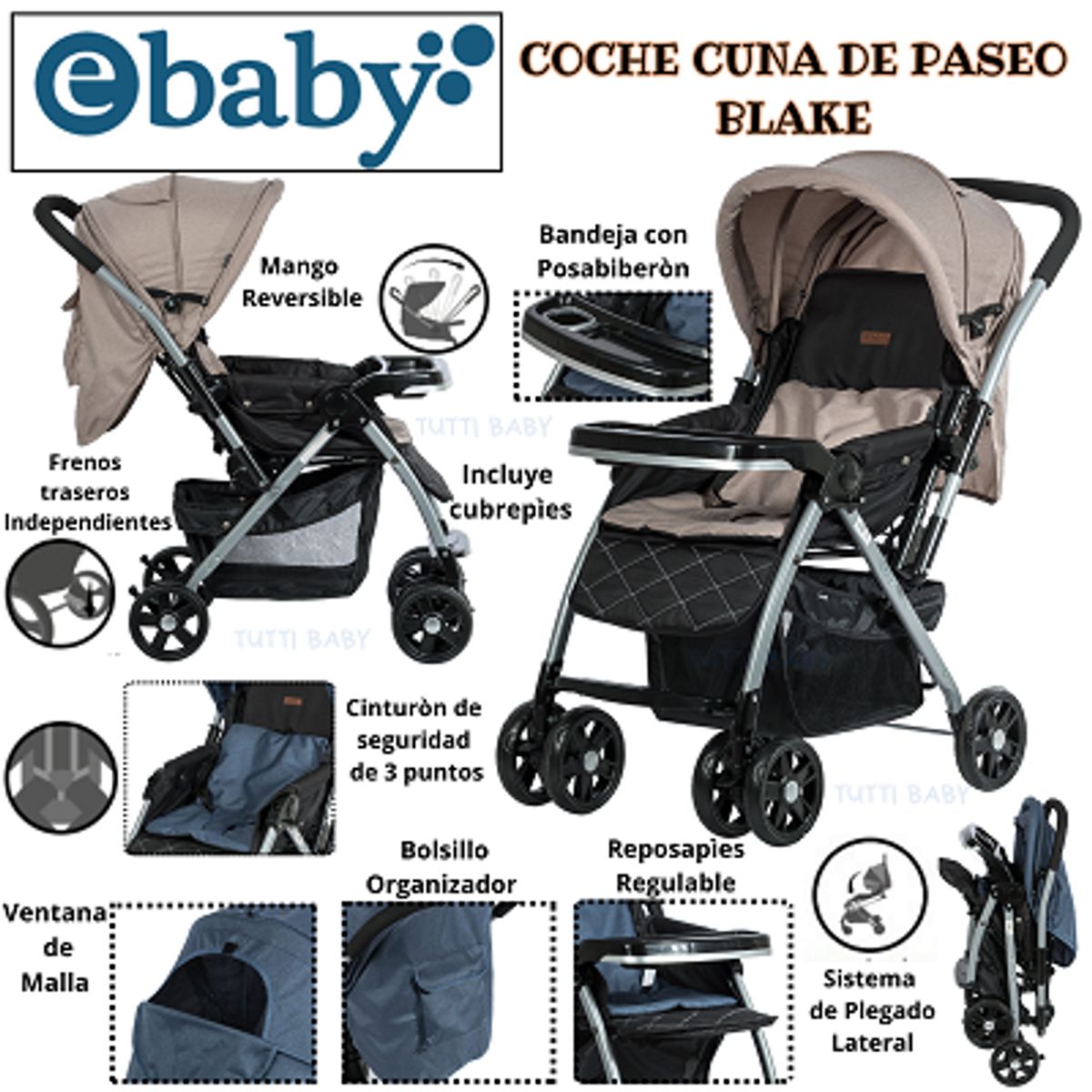 EBABY - COCHE CUNA DE PASEO BLAKE - BEIGE