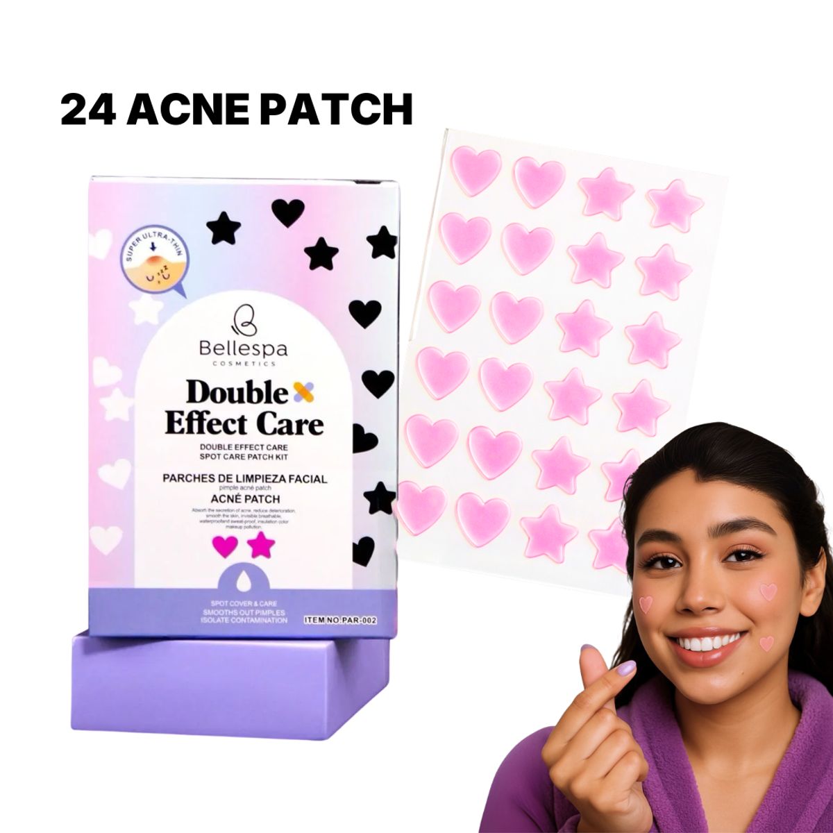 GENERICO - 24 Parches para Acné Hidrocoloide Corazón y Estrellas