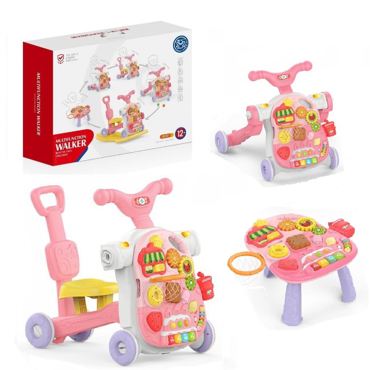 HUANGER - Nuevo Andador Multifunciónal para bebés 4 en 1 -Rosa