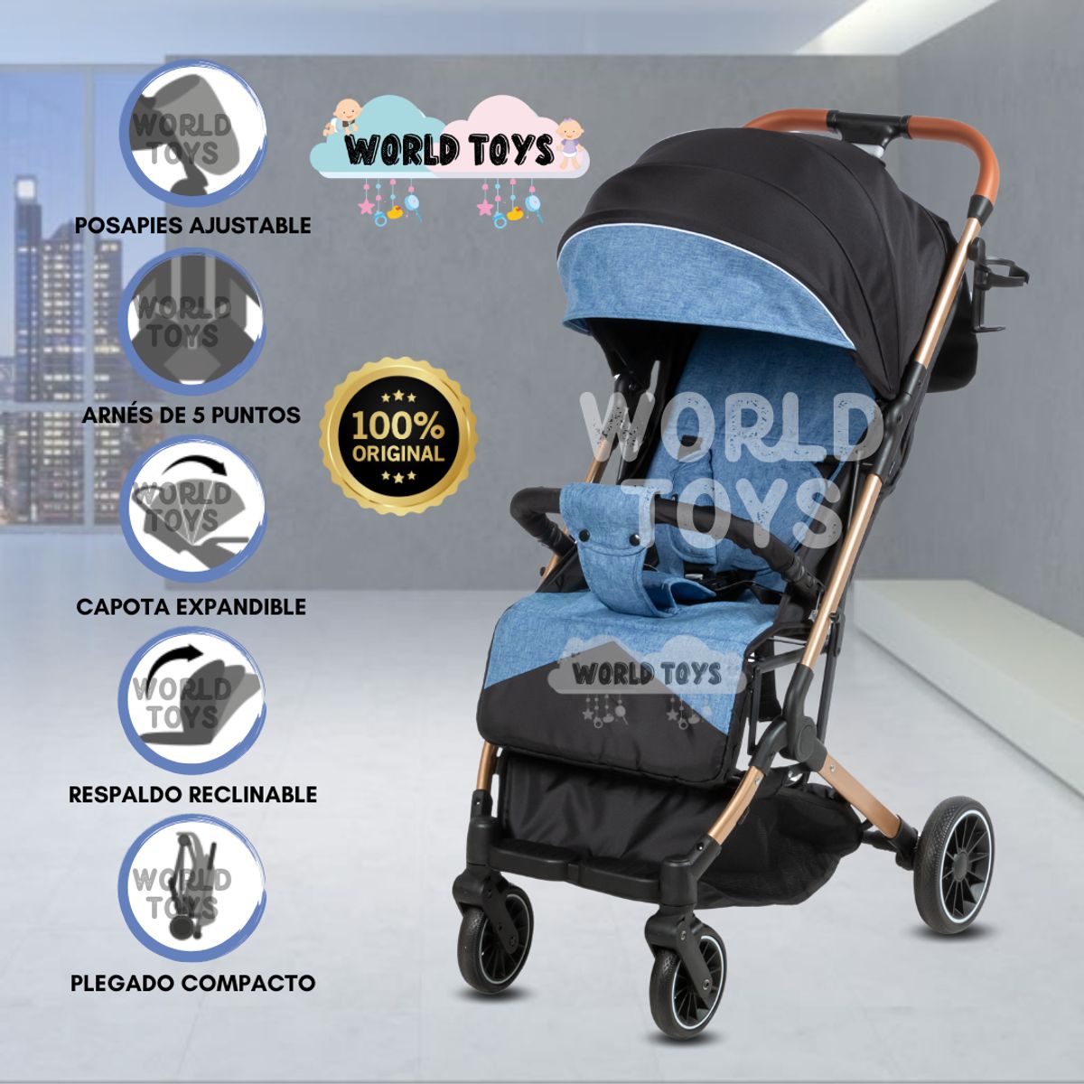 BEAUTIFUL - Coche Maleta de Lujo «LAINEE» de Fácil Plegado Azul