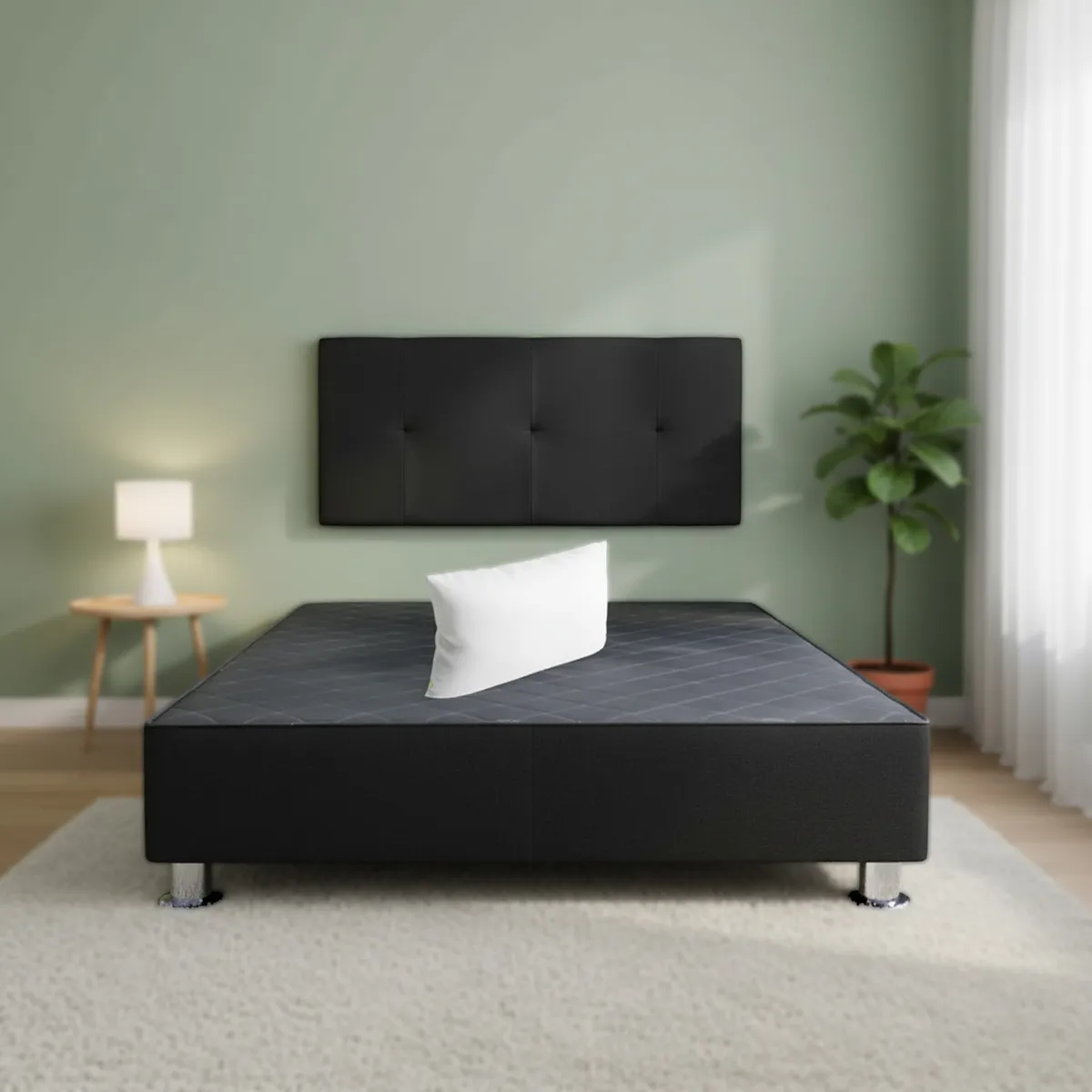 MUEBLES MACRUMO - Cama tapizada Brisa - 1.5 Plz - Tela Antifluido negro + Almohada