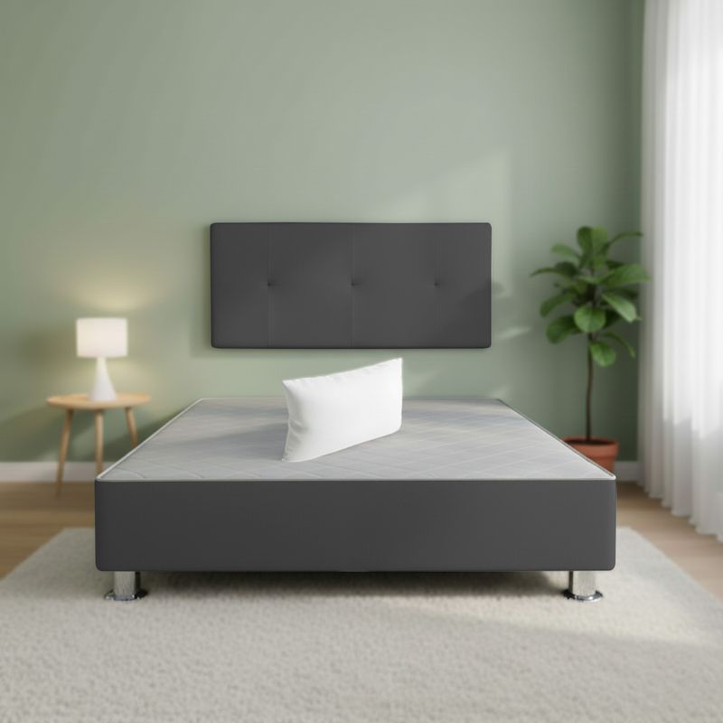 MUEBLES MACRUMO - Cama tapizada Brisa - 1.5 Plz - Tela Antifluido plomo + Almohada