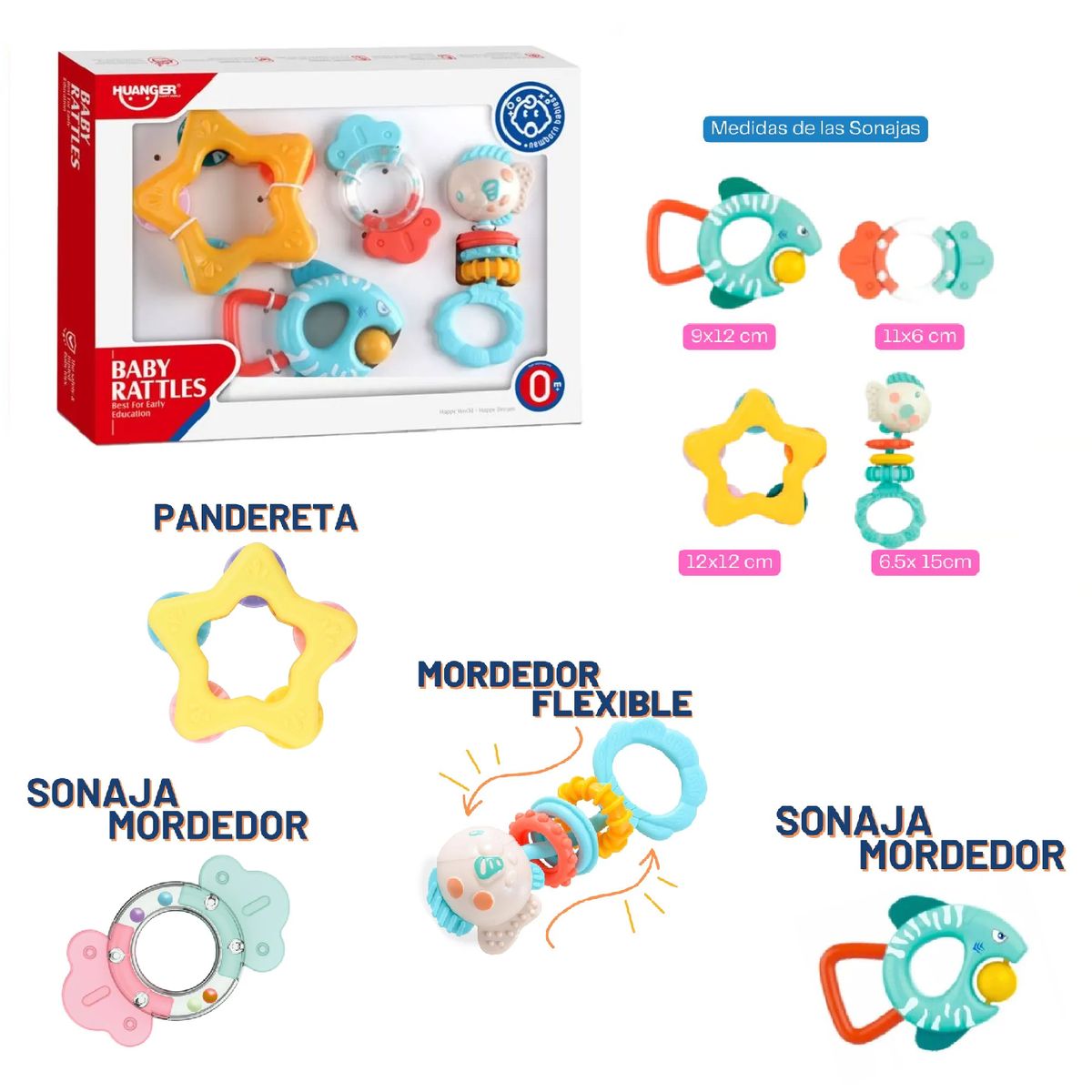 GENERICO - Nuevo Set Sonajas Mordedor y pandereta 4PZS