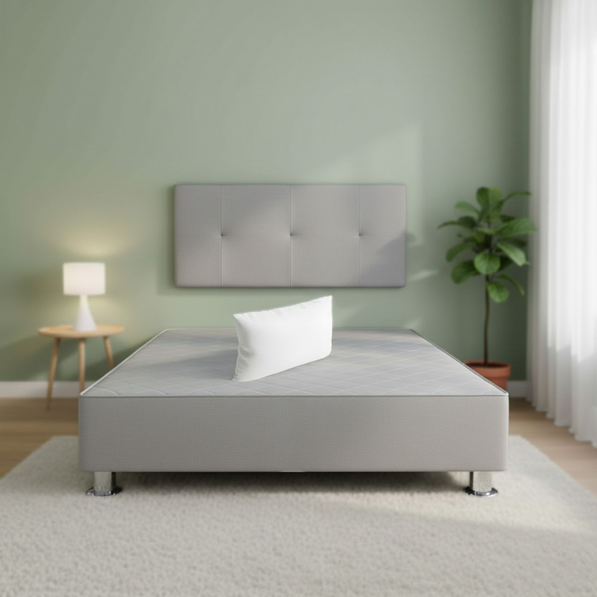 MUEBLES MACRUMO - Cama tapizada Brisa - 1.5 Plz - Tela Antifluido gris claro + Almohada