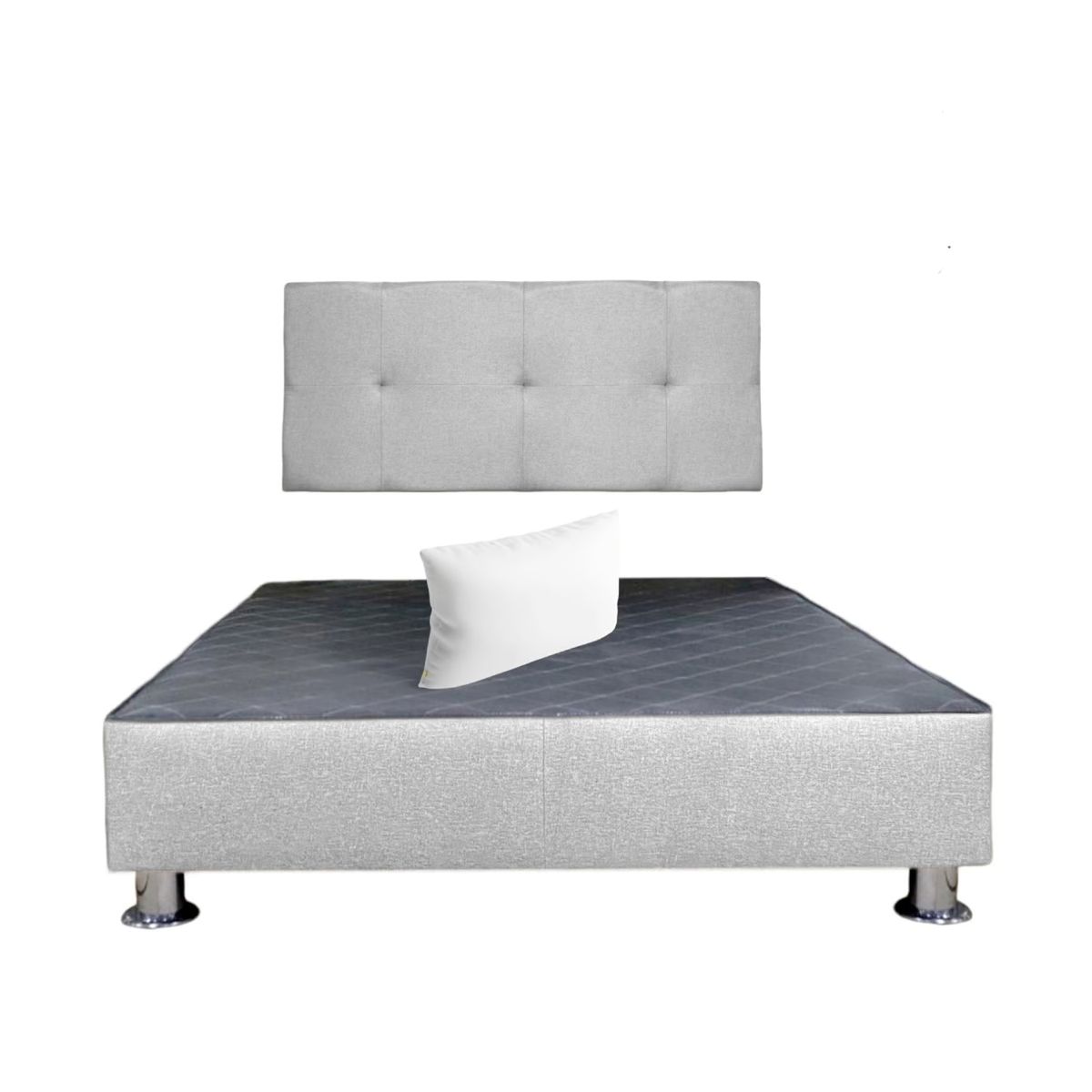 MUEBLES MACRUMO - Cama tapizada Brisa - 1.5 Plz - Tela Antifluido gris claro + Almohada