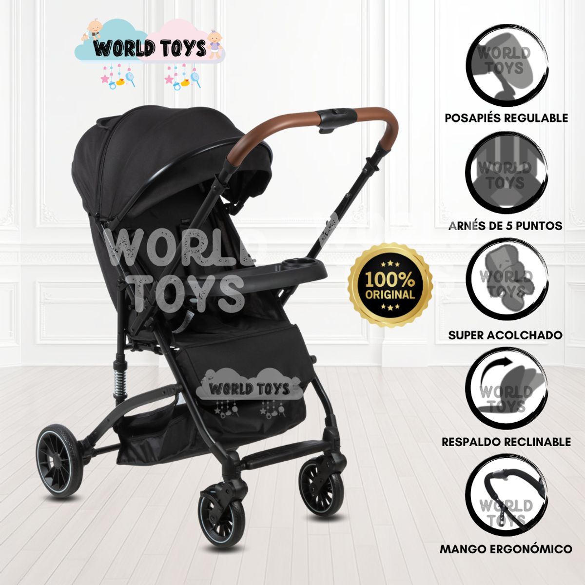 BABY - Coche de Paseo para Bebé «ANDALE» con Mango Reversible Negro
