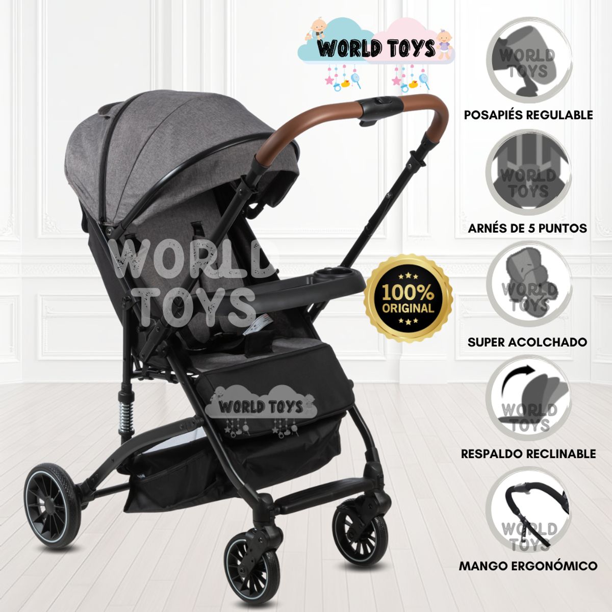 BABY - Coche de Paseo para Bebé «ANDALE» con Mango Reversible Gris