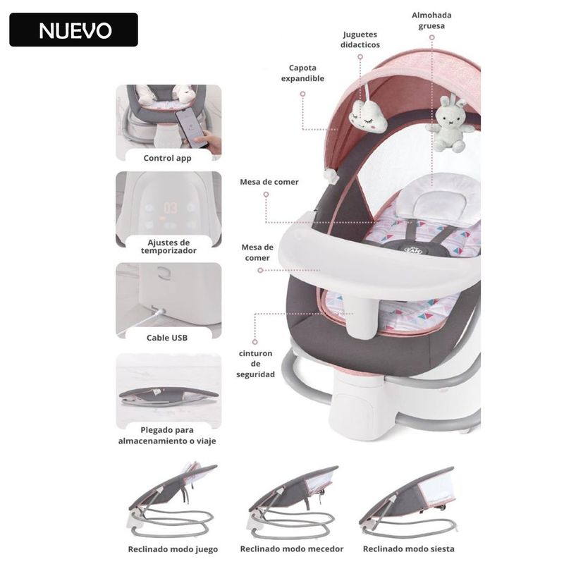GENERICO - Silla Mecedora para Bebe 3 en 1 Rosado