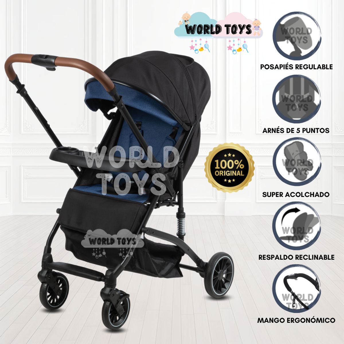 BABY - Coche de Paseo para Bebé «ANDALE» con Mango Reversible Blue