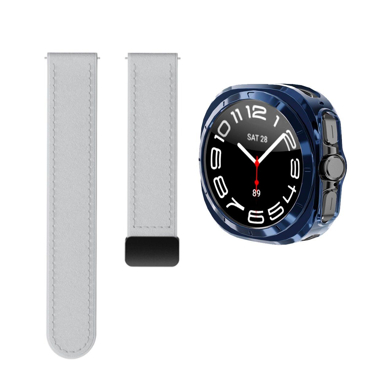 GENERICO - Cover Bumper Azul + Correa Leather para SAMSUNG WATCH 7 ULTRA 47MM Gris