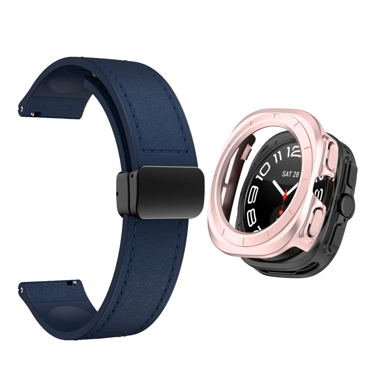 GENERICO - Cover Bumper Rosa + Correa Leather para SAMSUNG WATCH 7 ULTRA 47MM Azul