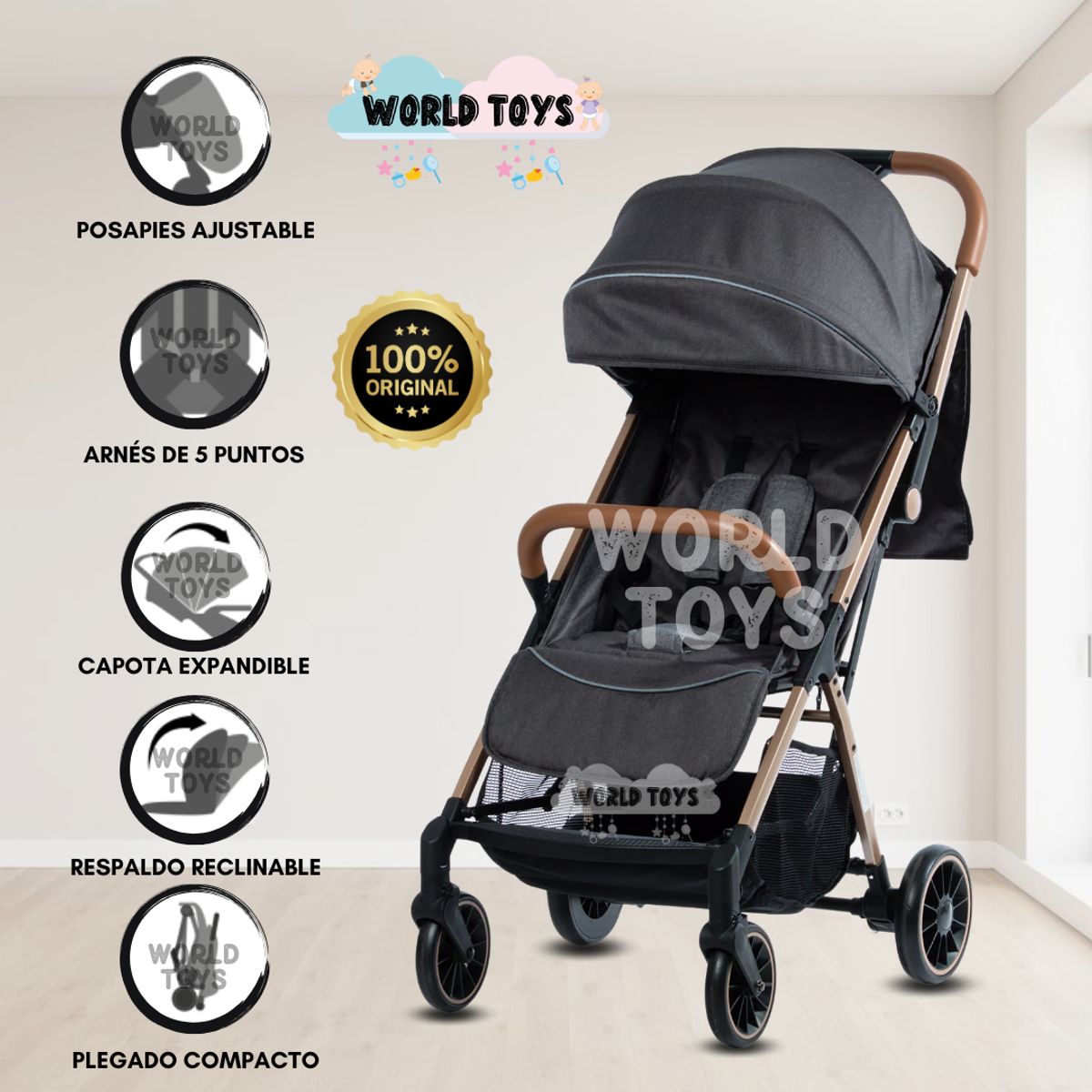 BABY - Coche Maleta para Bebé «SAFFE» De Fácil Plegado Black