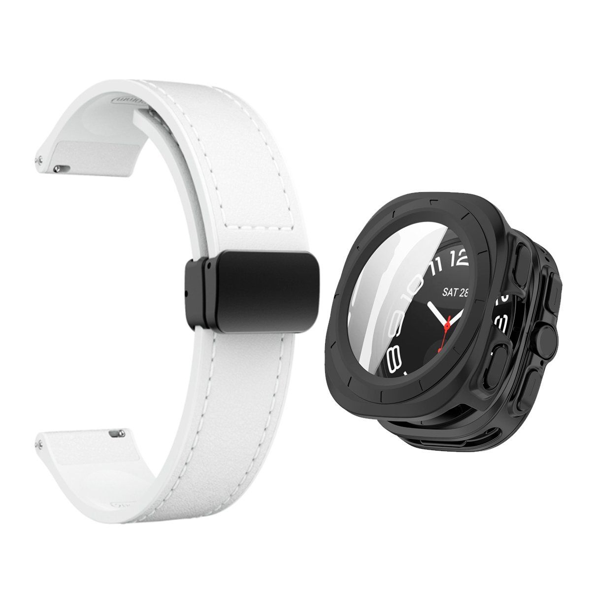 GENERICO - Cover Bumper Negro + Correa para SAMSUNG WATCH 7 ULTRA 47MM Blanco