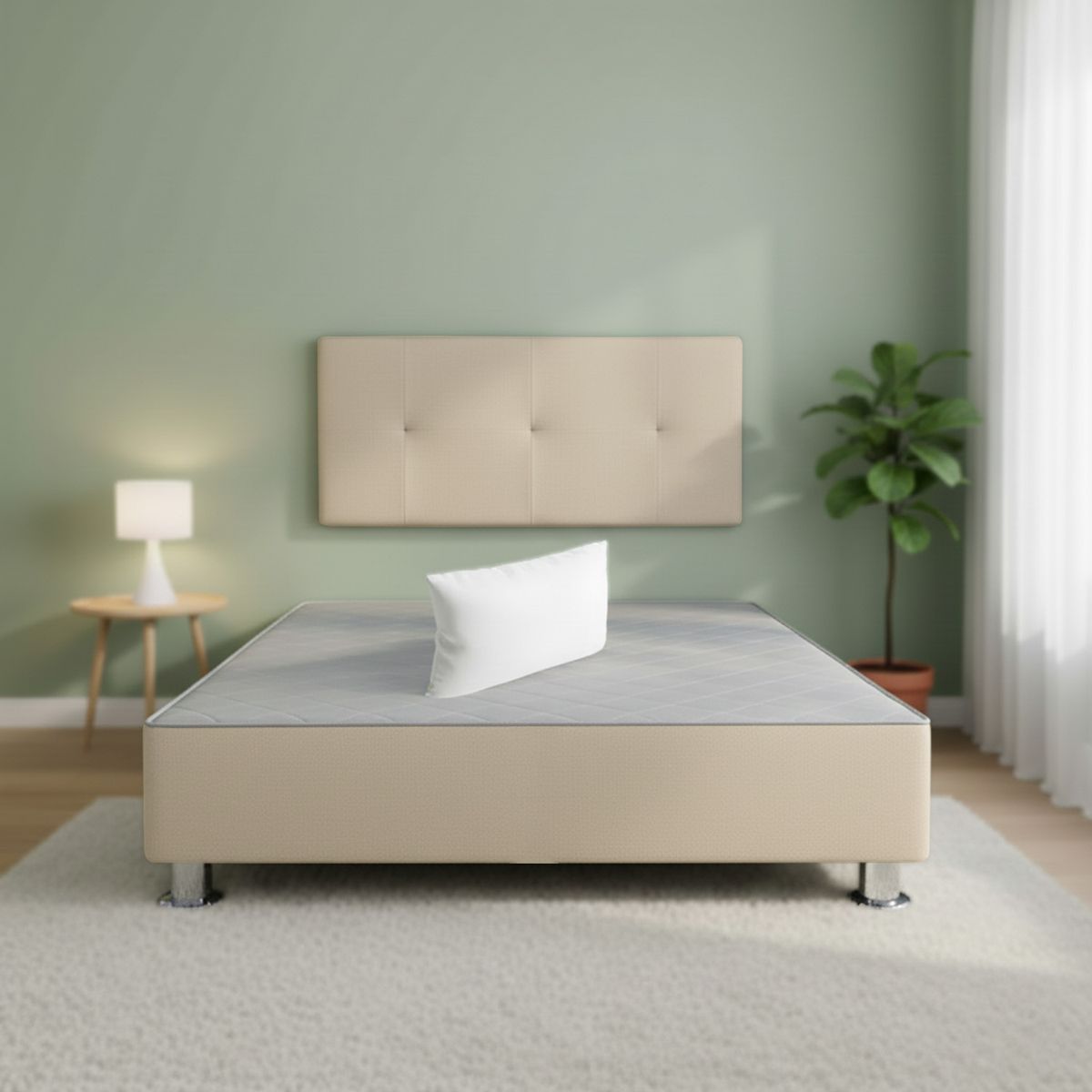 MUEBLES MACRUMO - Cama tapizada Brisa + almohada - Queen Plz - Color Beige
