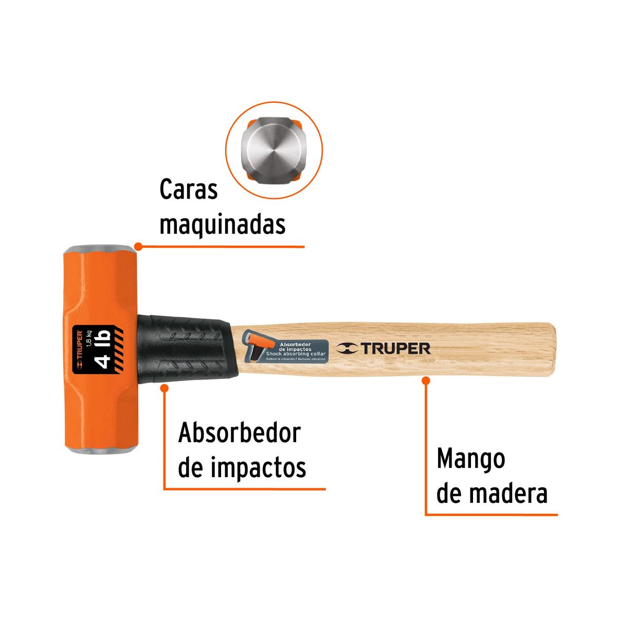 TRUPER - Comba Octagonal 4 Lb, Mango de Madera 12 Pulg