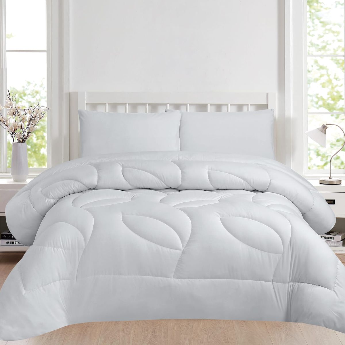 GENERICO - EDREDÓN TELA CON TELA ACOLCHADO KING - SET DE 5 PIEZAS- 3 PLAZAS PLOMO